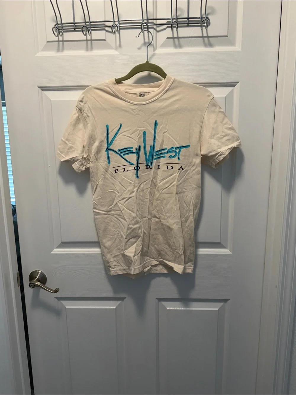 Comfort Colors Cream Key West Florida Short Sleeve Tee with Teal Graphic